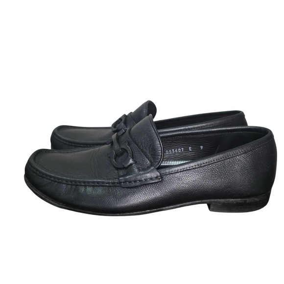 Salvatore Ferragamo Black Leather Loafers Mens 9 E Italy Horsebit Dress Shoes - Picture 3 of 10